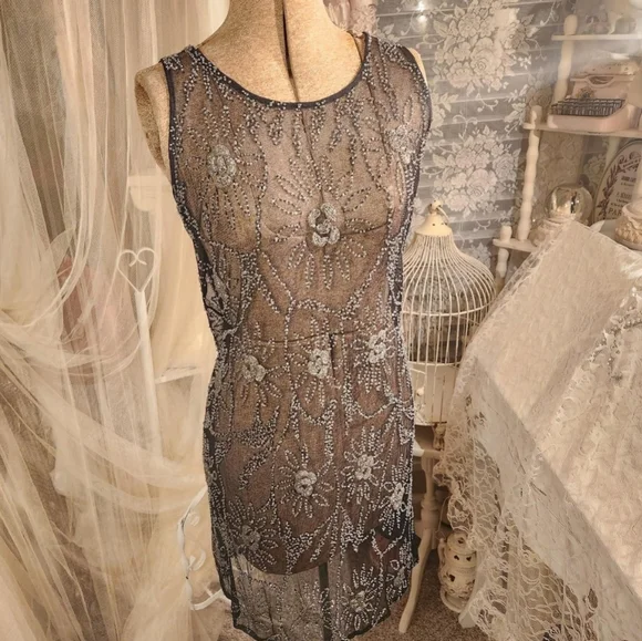 Tahari | Dresses | Rare 9s 00s Vintage Beaded Mesh Dress